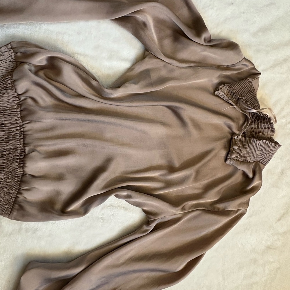 Elegant Taupe Long Sleeve Blouse